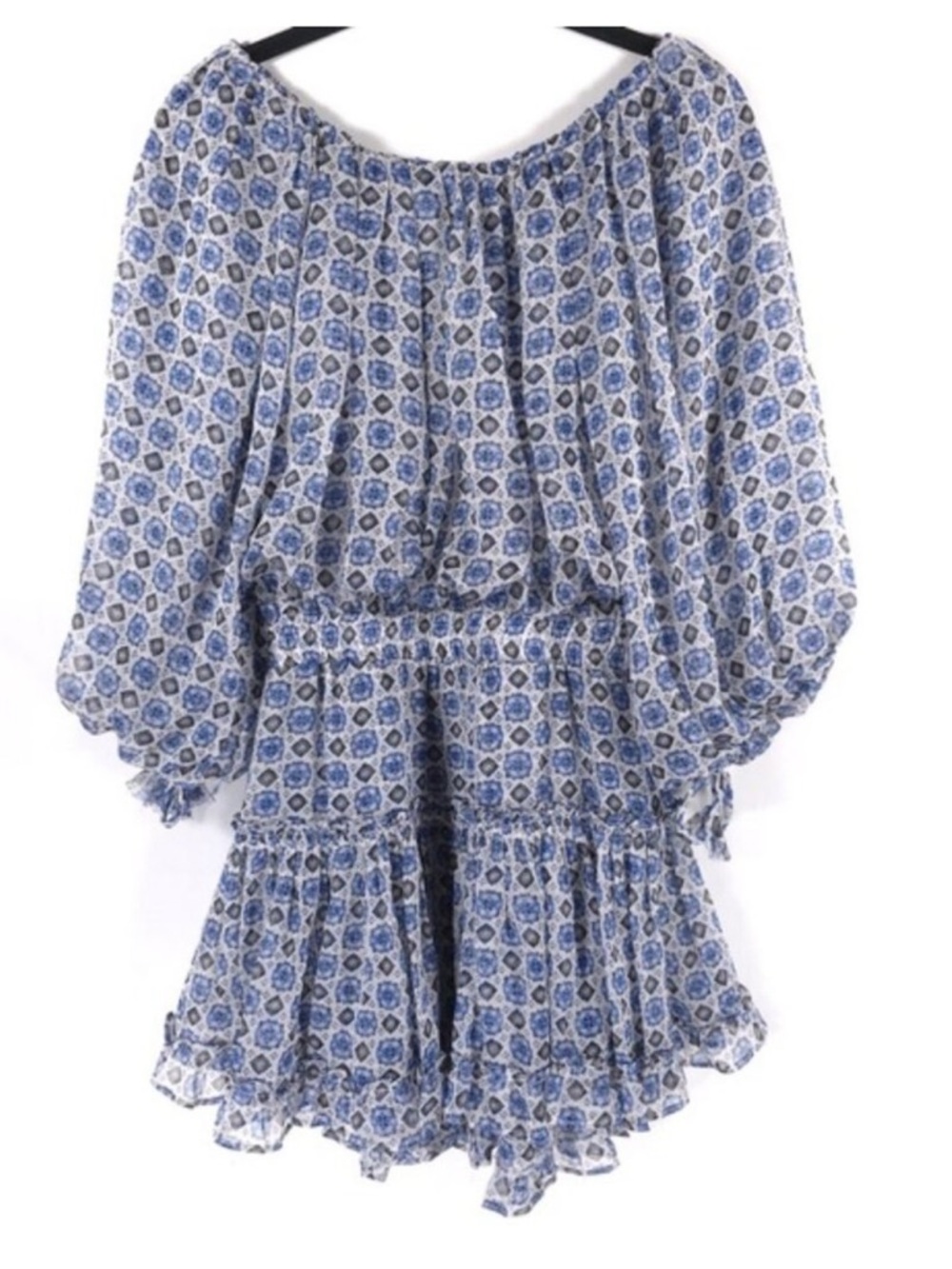 NWT MISA Los Angeles Zonia Off Shoulder Chiffon Mini Dress Blue Small - Picture 6 of 7